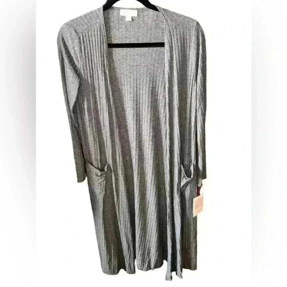 Lularoe small heather charcoal flat rib‎ Sarah duster cardigan. Silky feel. NWT.